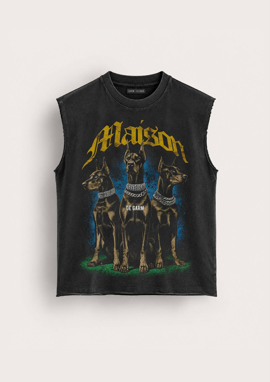 Garm Island Sleeveless Graphic T-shirt in acid wash