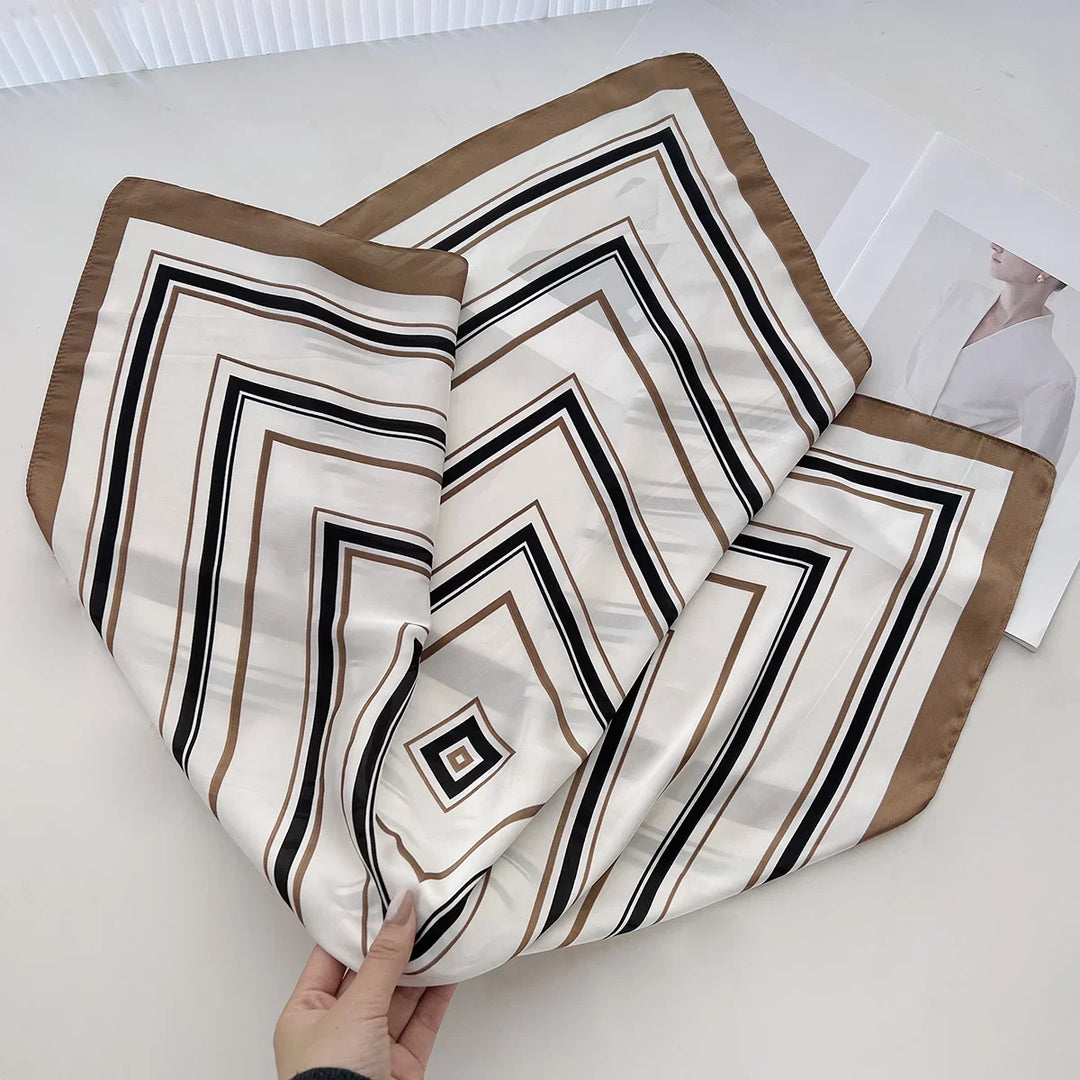 Striped Beige Print Silk Scarf