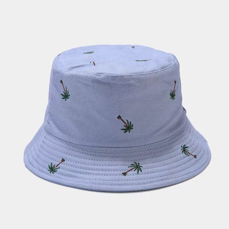 Palm tree embroidered bucket hat in pale blue
