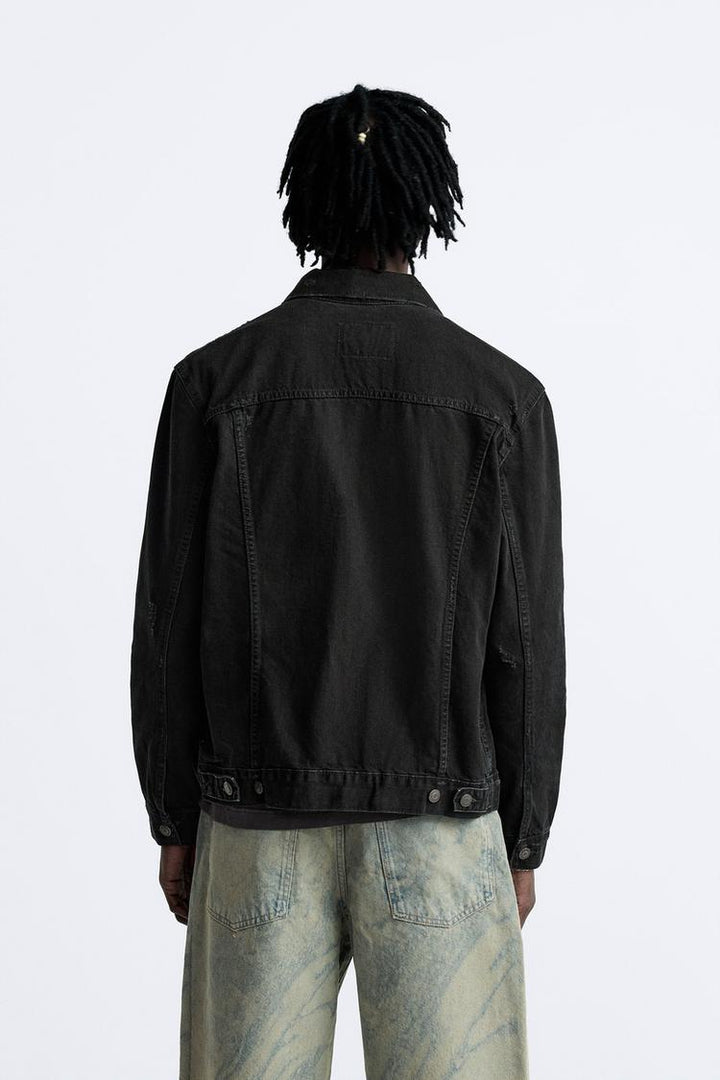 ZARA RIPPED DENIM JACKET IN BLACK