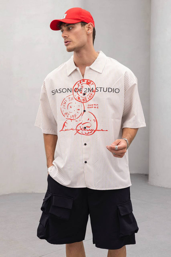 2morrow Boxy Striped Short Sleeve Shirt with Backprint