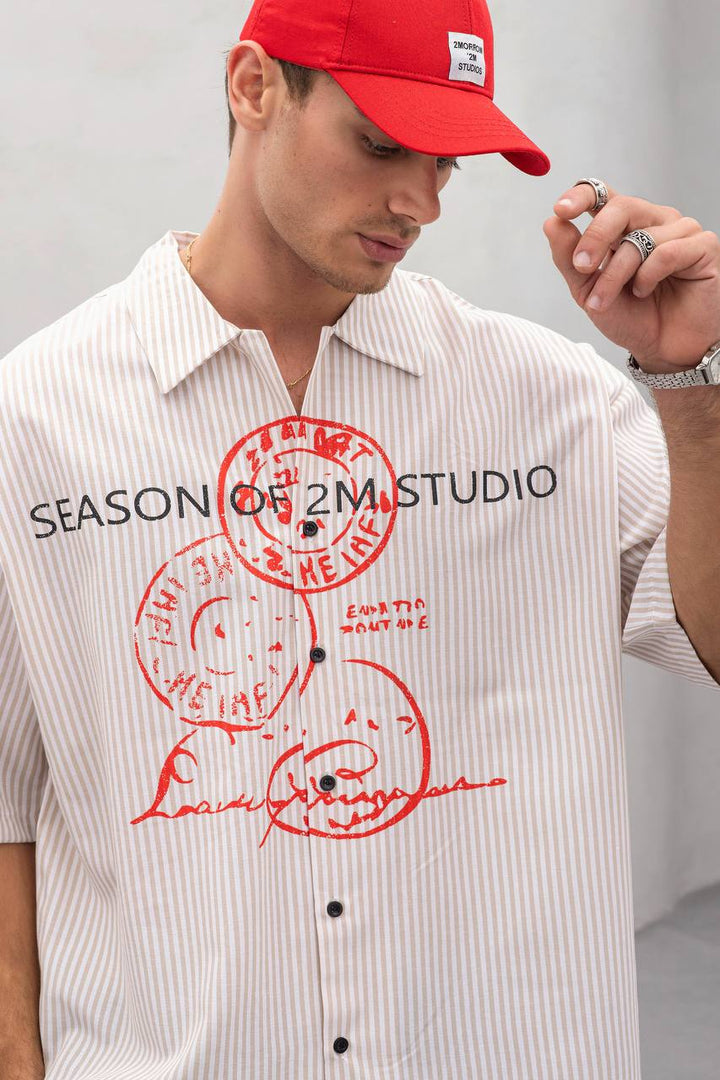 2morrow Boxy Striped Short Sleeve Shirt with Backprint
