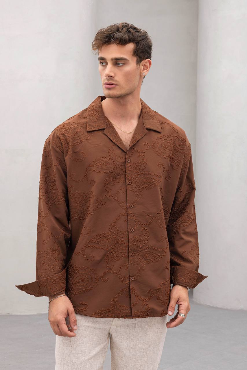 2morrow Vine Embroidery Shirt in Brown