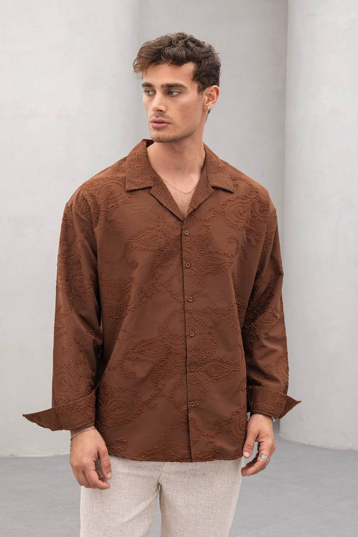 2morrow Vine Embroidery Shirt in Brown