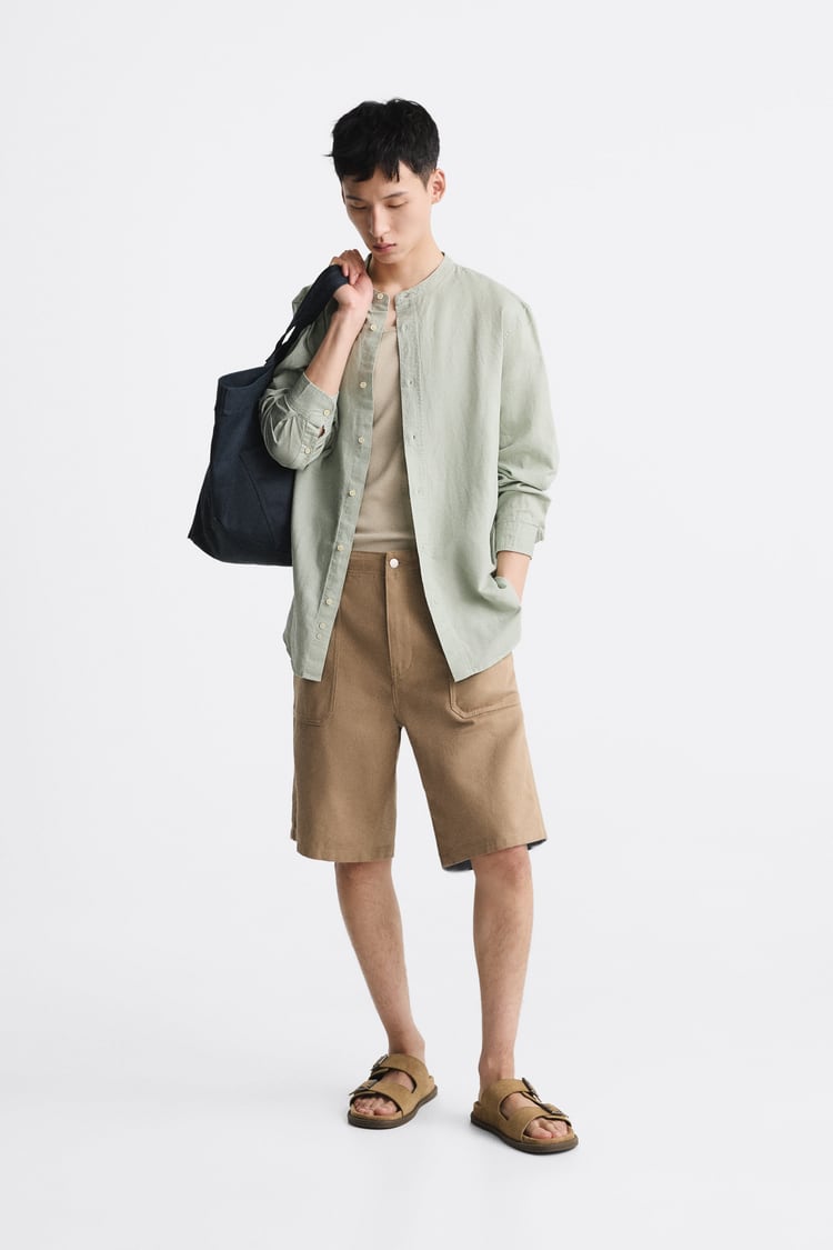 ZARA COTTON LINEN SHIRT SAGE GREEN