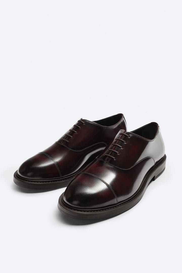 ZARA SMART LEATHER SHOES BURGUNDY RED