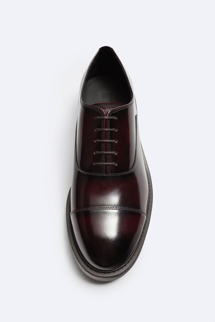 ZARA SMART LEATHER SHOES BURGUNDY RED