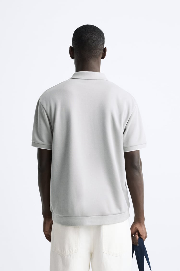 ZARA KNIT POLO SHIRT WITH ZIP LIGHT GREEN
