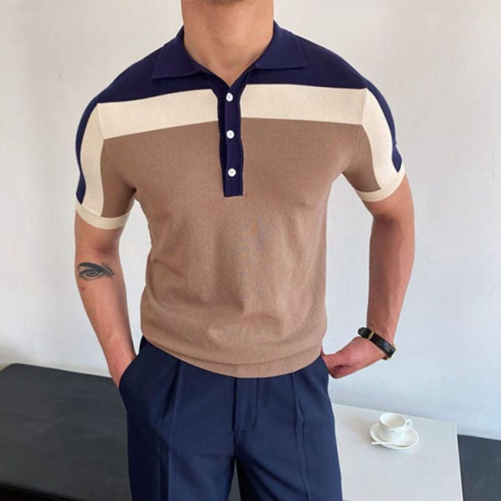 Contrast Polo knitwear in navy/brown