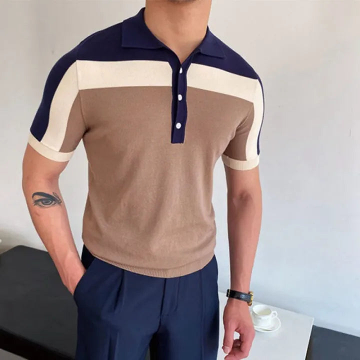 Contrast Polo knitwear in navy/brown