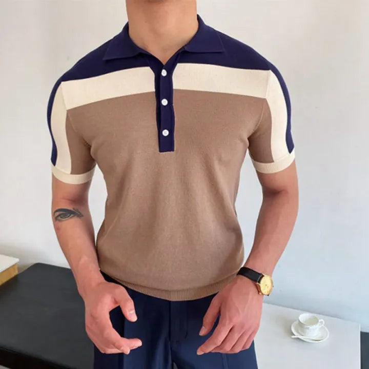 Contrast Polo knitwear in navy/brown