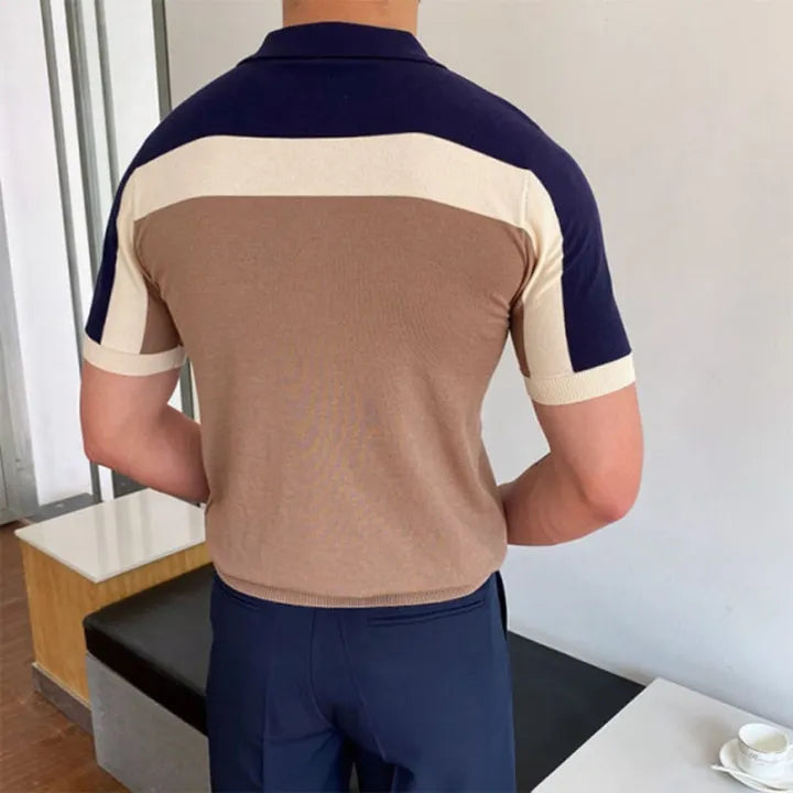 Contrast Polo knitwear in navy/brown