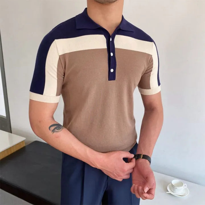 Contrast Polo knitwear in navy/brown