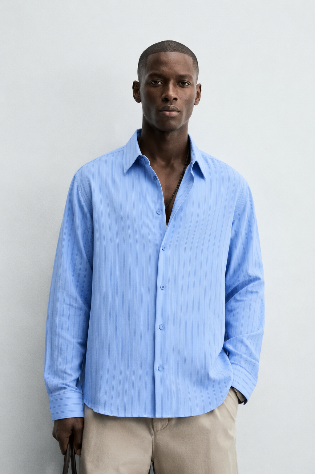 Vamos Double Pinstripe Shirt in Baby Blue
