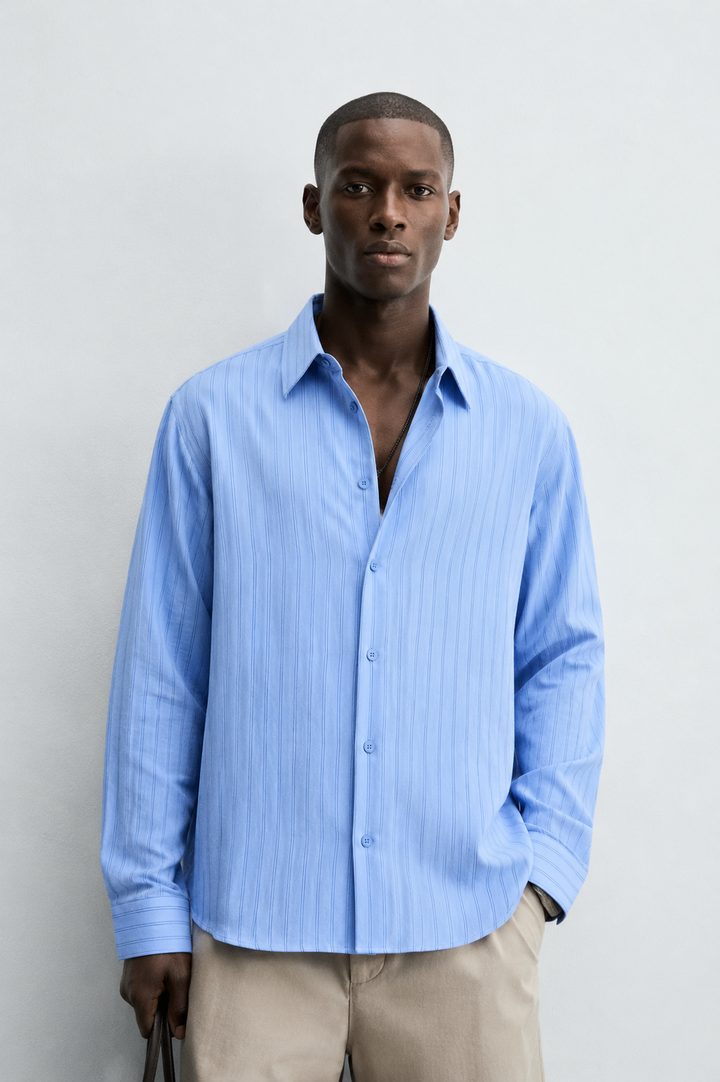 Vamos Double Pinstripe Shirt in Baby Blue