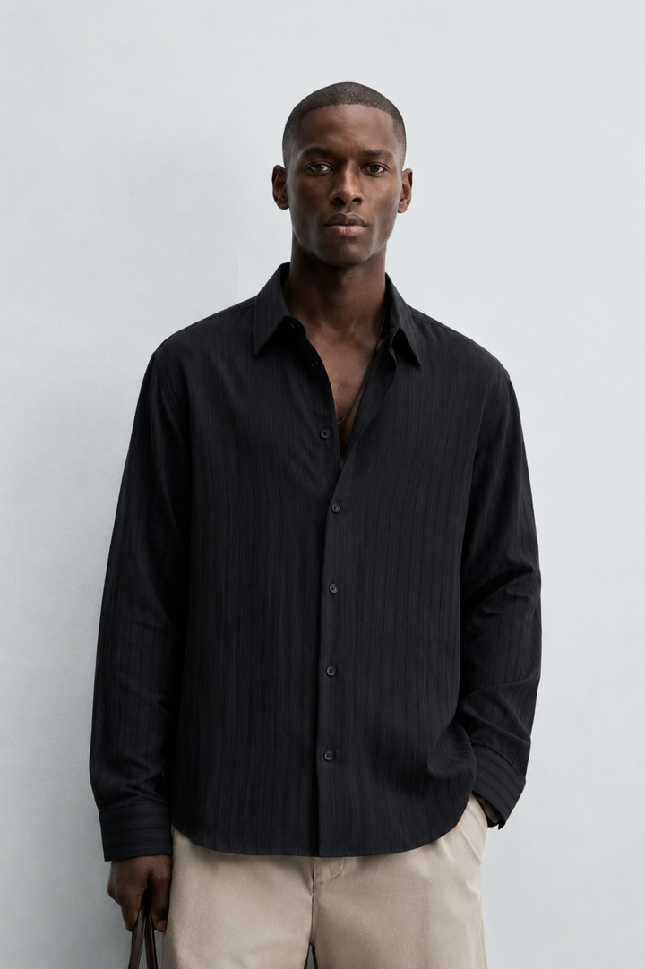 Vamos Double Pinstripe Shirt in Black