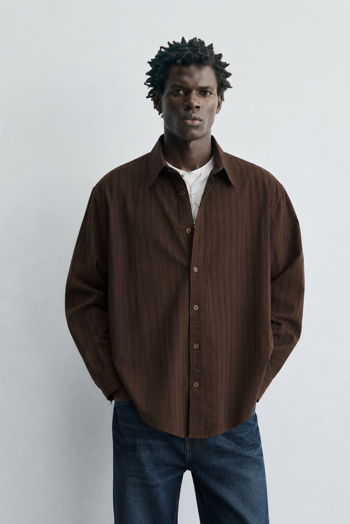 Vamos Double Pinstripe Shirt in Dark Brown