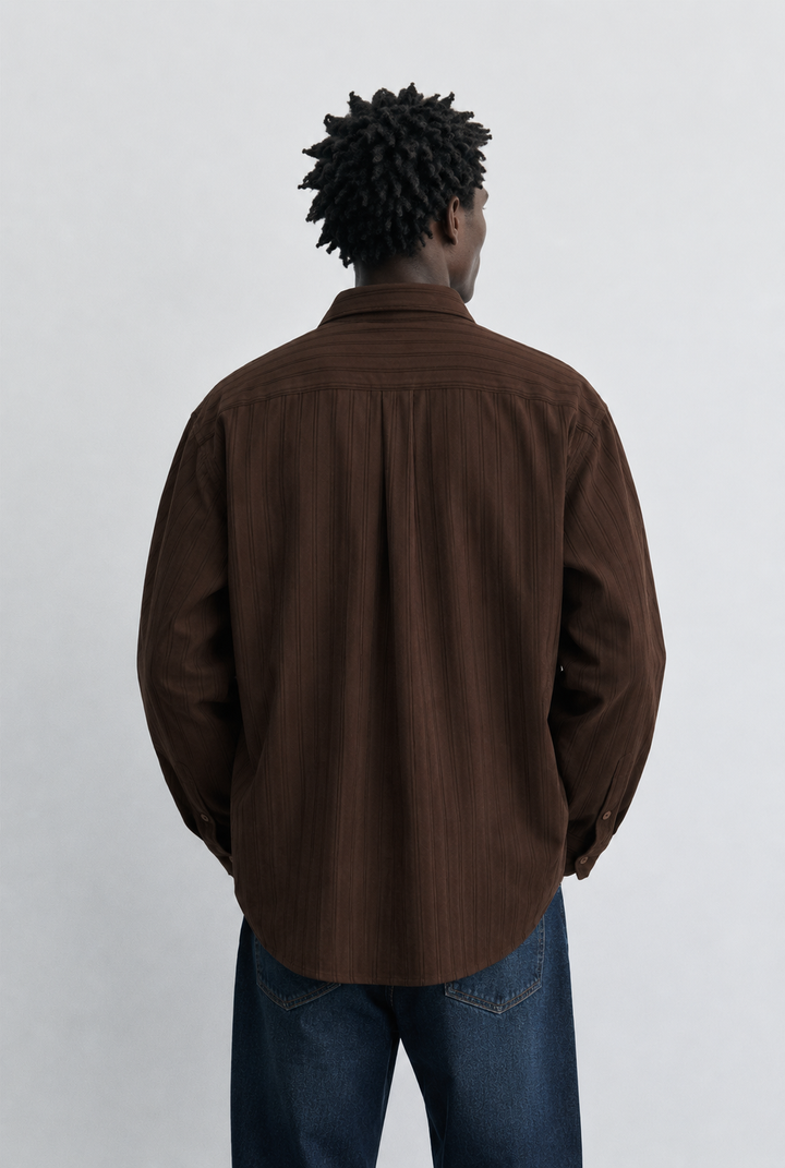 Vamos Double Pinstripe Shirt in Dark Brown