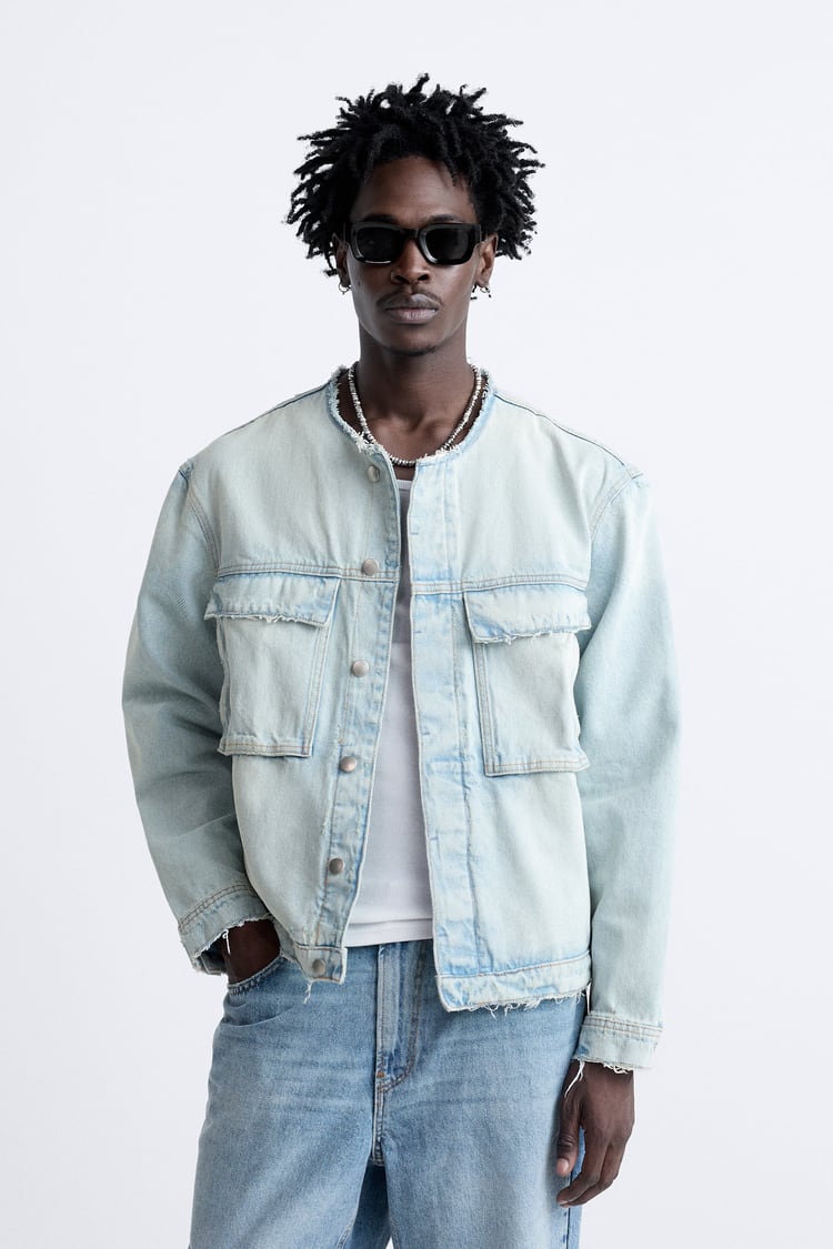 ZARA DENIM JACKET WITH IRREGULAR TRIMS