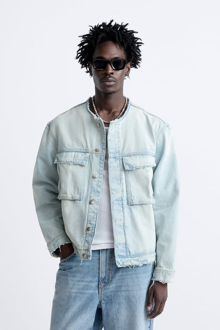 ZARA DENIM JACKET WITH IRREGULAR TRIMS