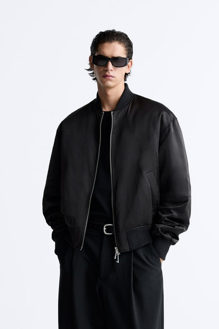 ZARA TECHNICAL BOMBER JACKET BLACK
