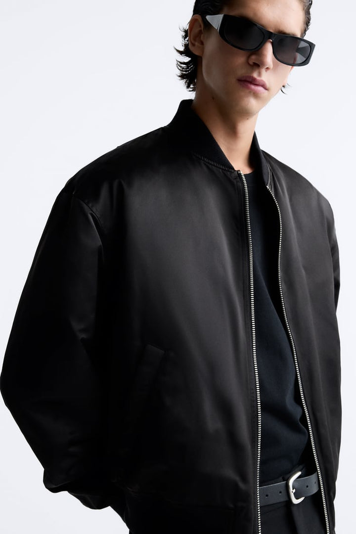 ZARA TECHNICAL BOMBER JACKET BLACK