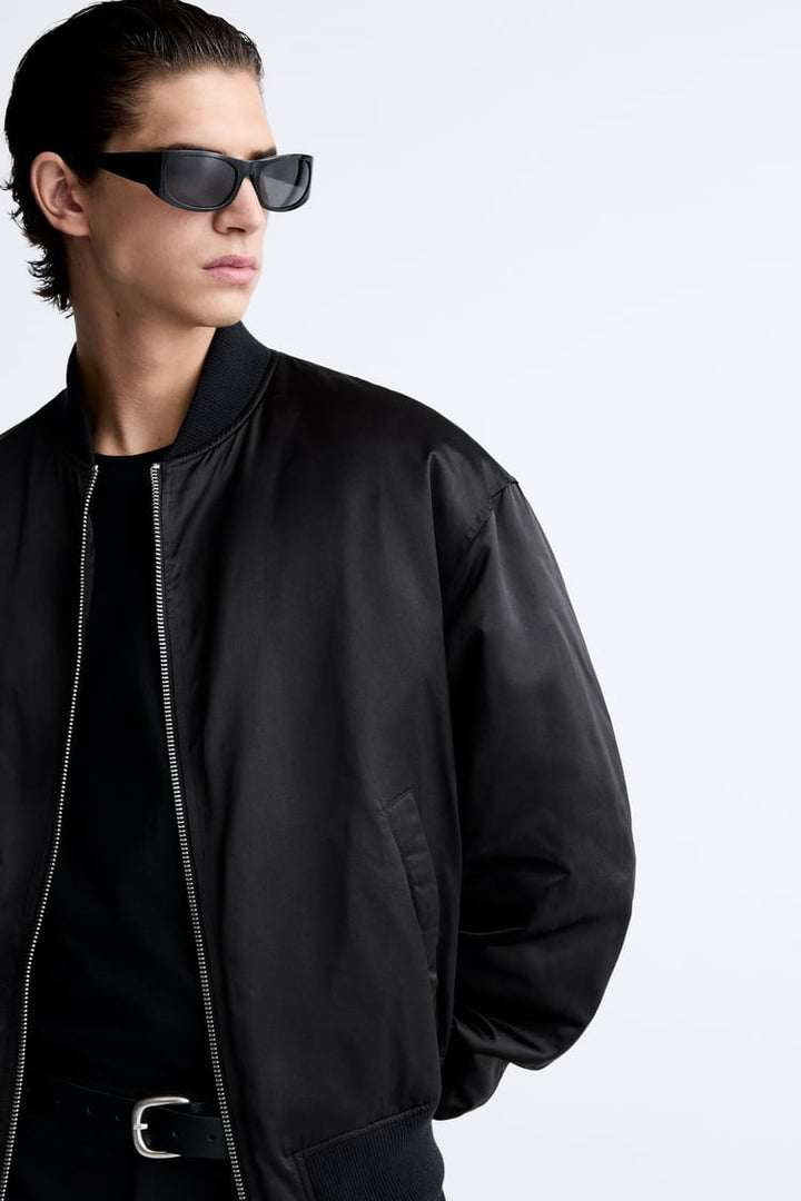 ZARA TECHNICAL BOMBER JACKET BLACK