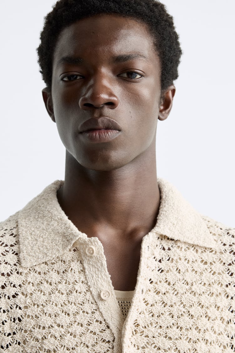 ZARA TEXTURED CROCHET KNIT POLO LONGSLEEVE SHIRT – Garmisland