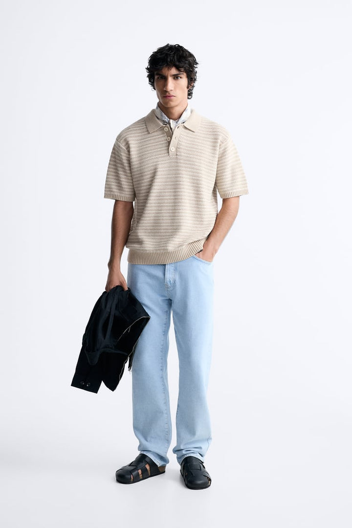 ZARA TEXTURED KNIT POLO SHIRT