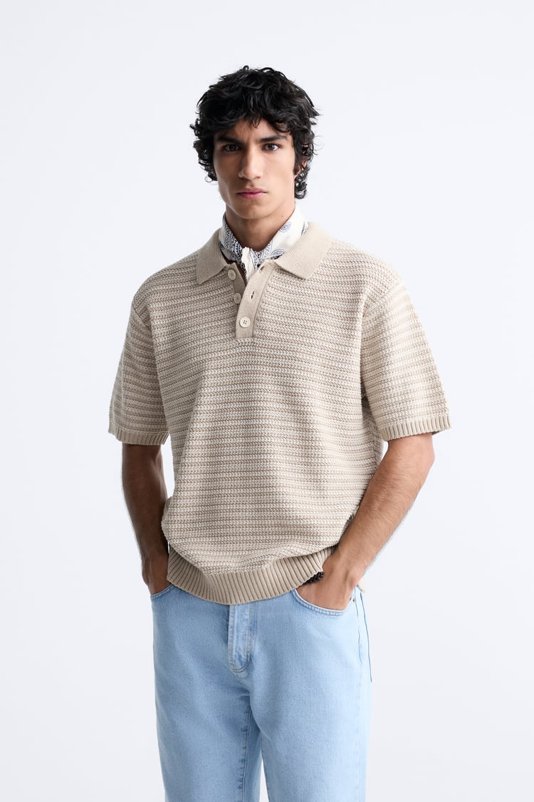 ZARA TEXTURED KNIT POLO SHIRT