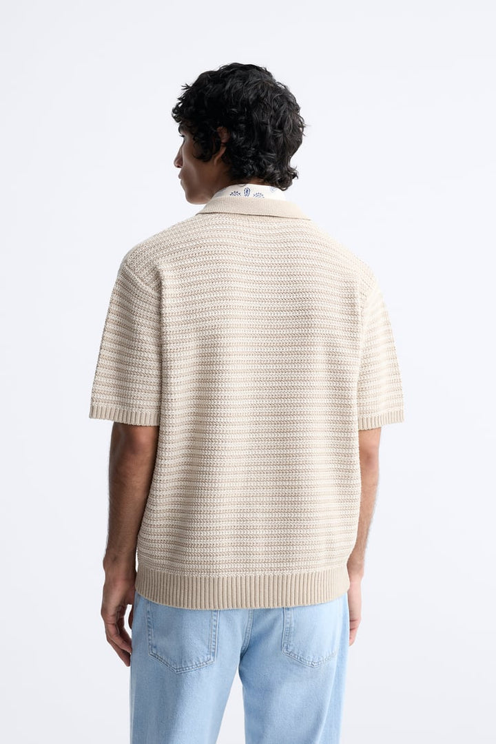 ZARA TEXTURED KNIT POLO SHIRT