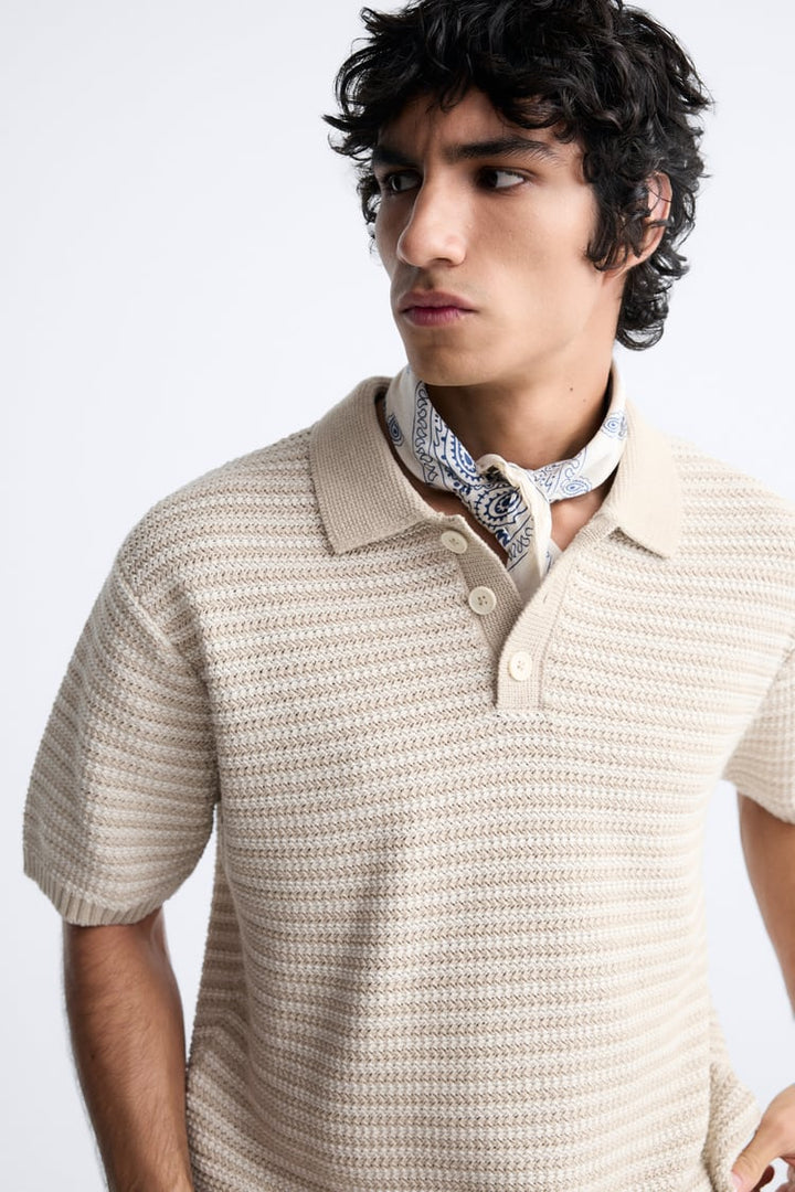 ZARA TEXTURED KNIT POLO SHIRT