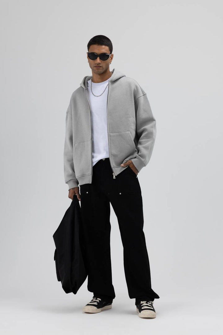 Essence of Life Heavyweight Zip through Hoodie in Grey