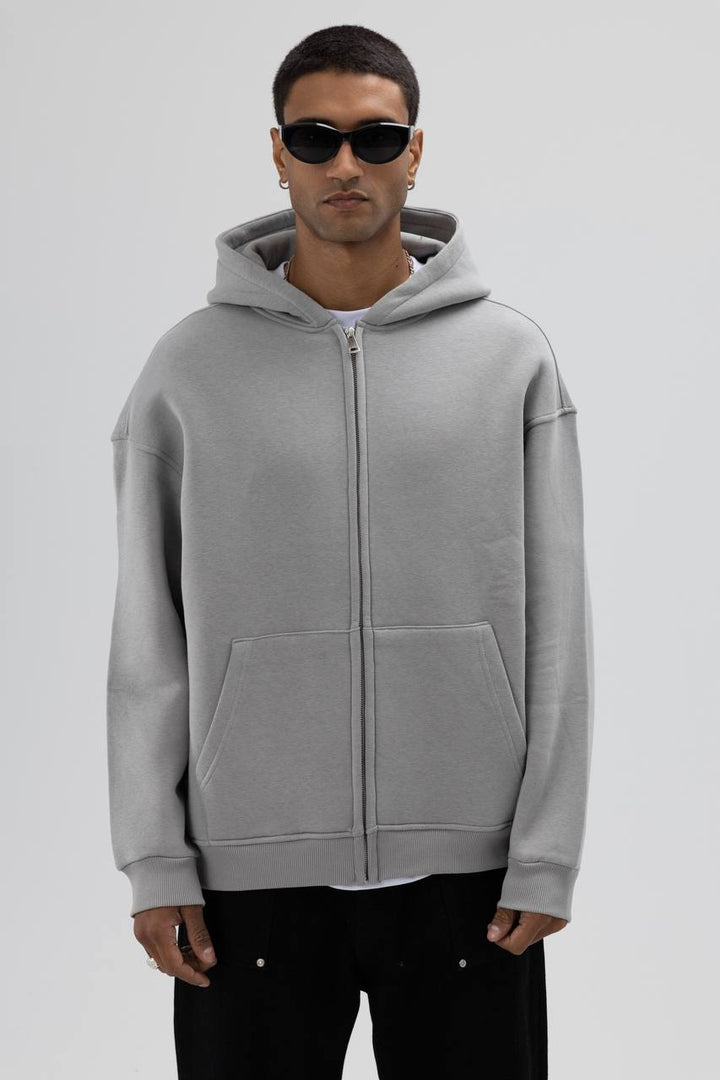 Essence of Life Heavyweight Zip through Hoodie in Grey