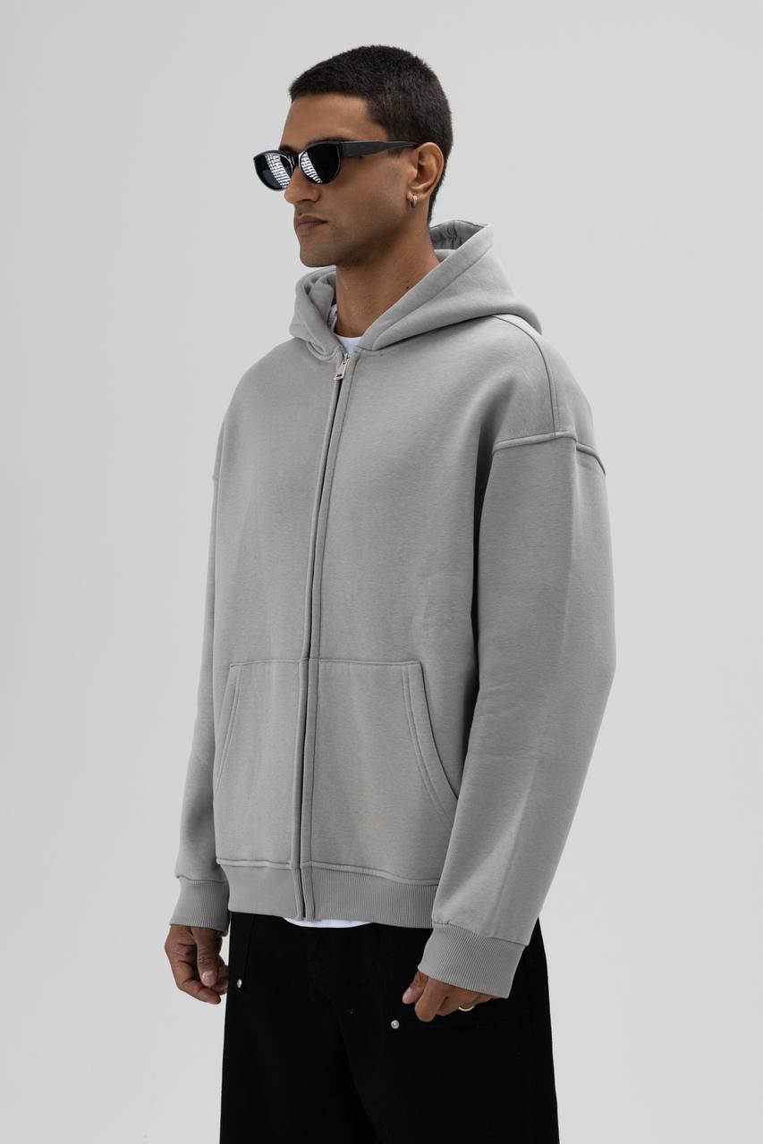 Essence of Life Heavyweight Zip through Hoodie in Grey
