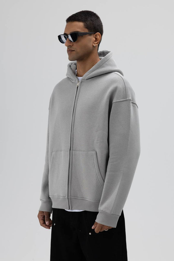 Essence of Life Heavyweight Zip through Hoodie in Grey