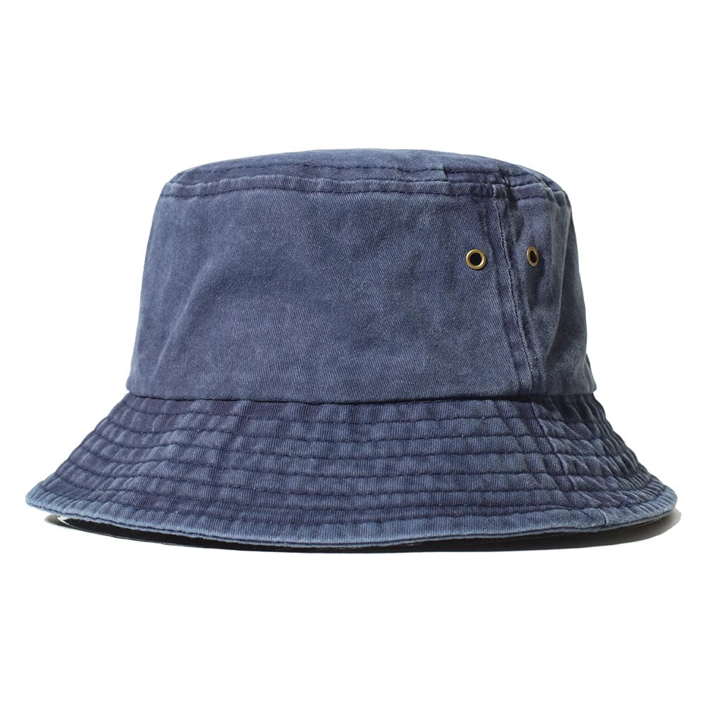 Washed denim bucket hat in dark blue