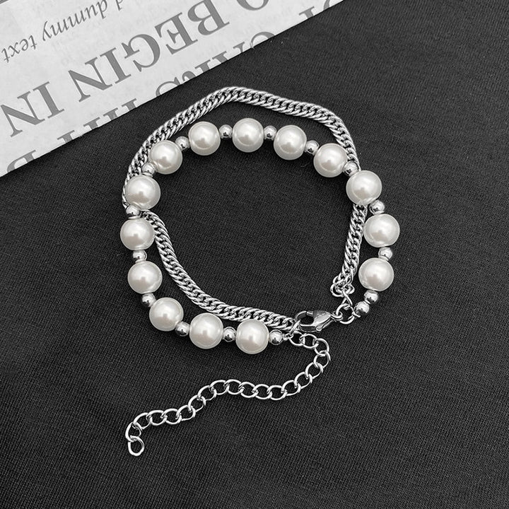Pearl Stainless Steel Cuban Chain Layer Bracelet