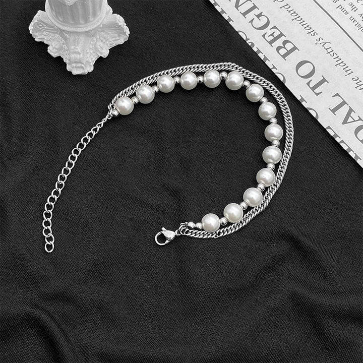 Pearl Stainless Steel Cuban Chain Layer Bracelet