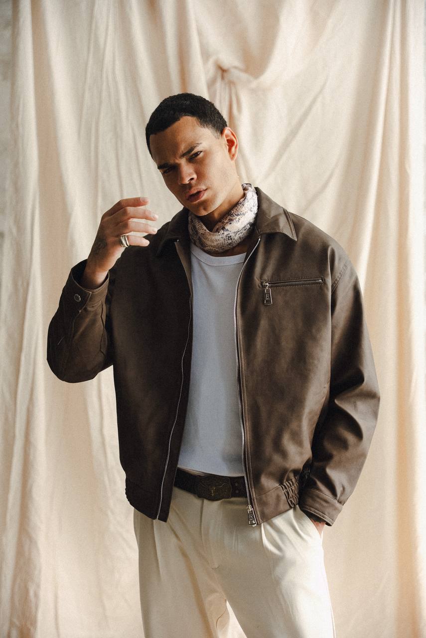 Retro Club Bomber Jacket in Brown