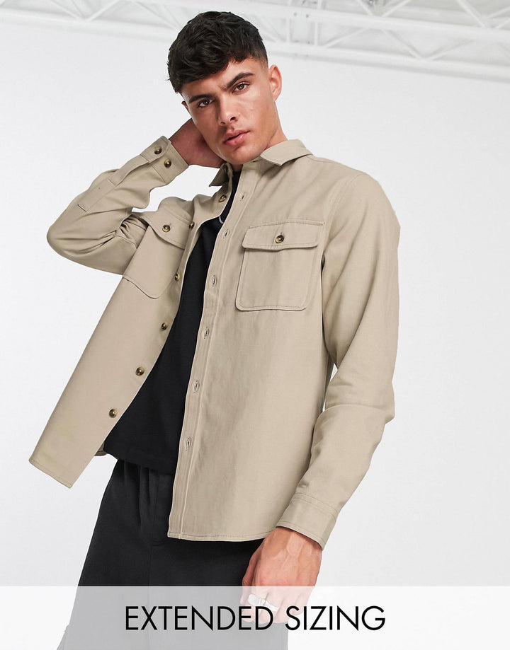 ASOS DESIGN cotton shacket in light beige