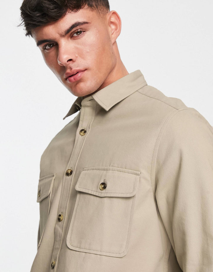 ASOS DESIGN cotton shacket in light beige