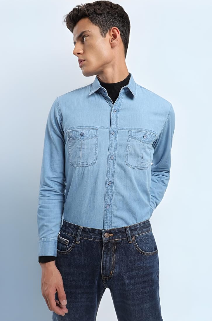 Lightweight denim shacket in blue