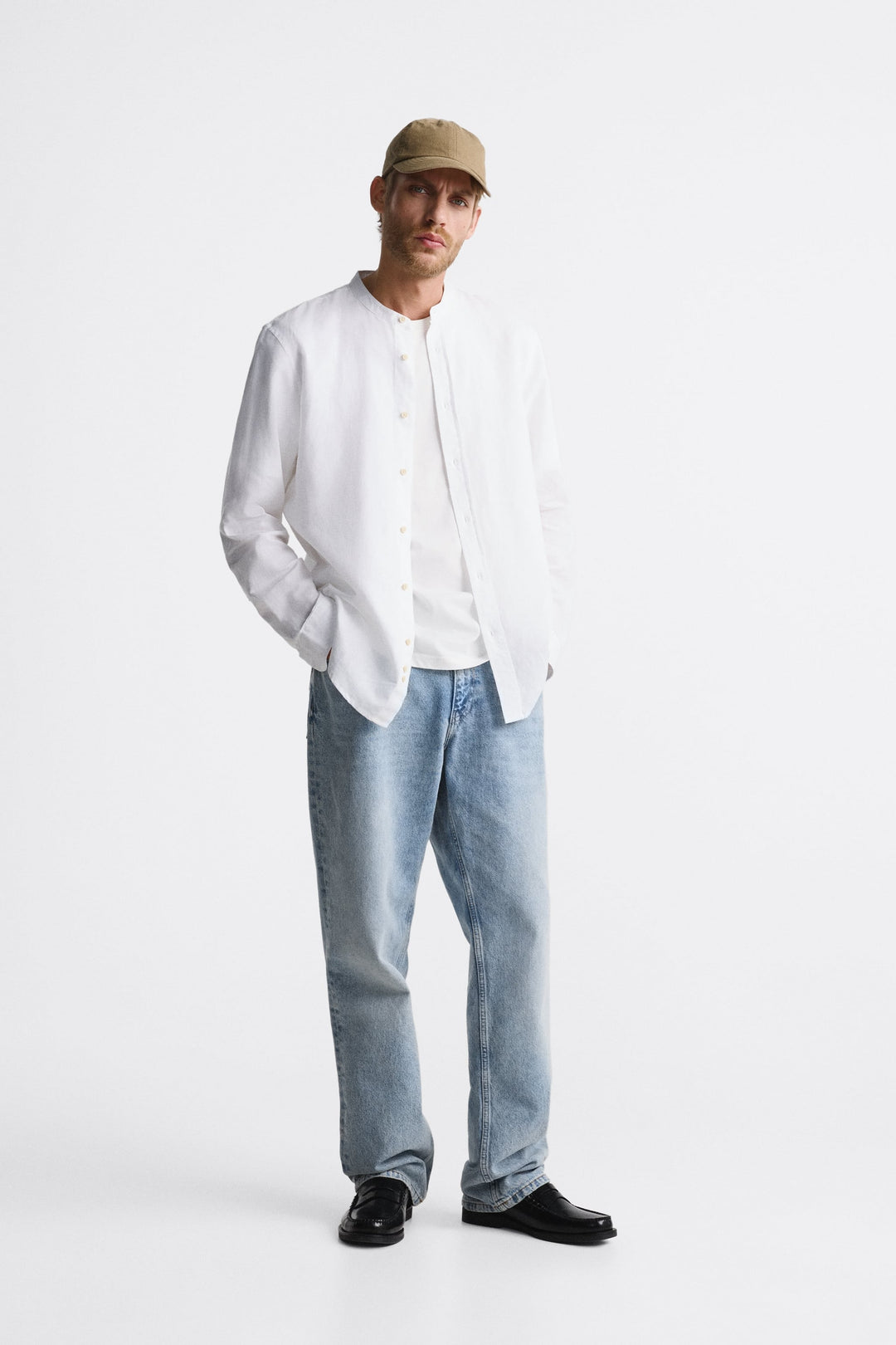 Marks & Spencer Linen Mandarin Shirt in white