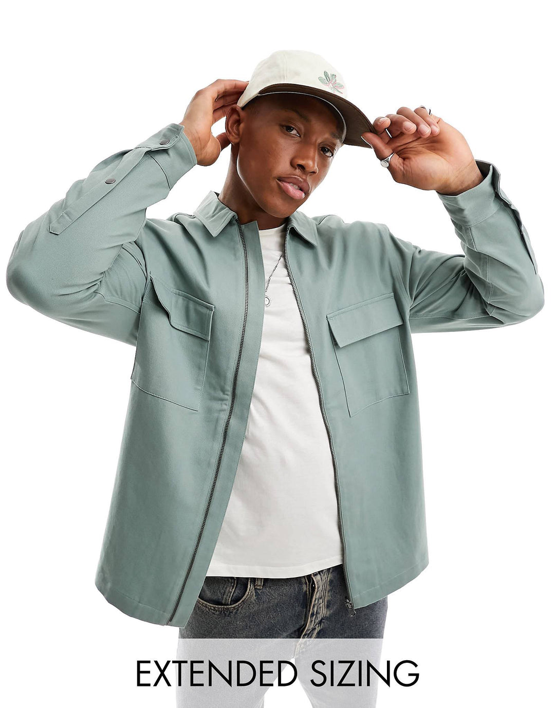 Asos design twill zip through shacket in sage green