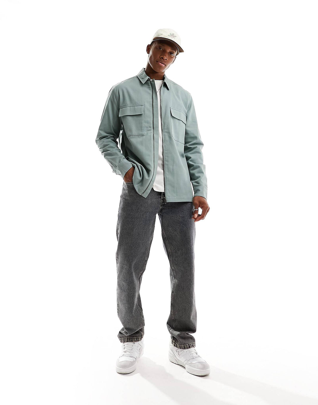 Asos design twill zip through shacket in sage green