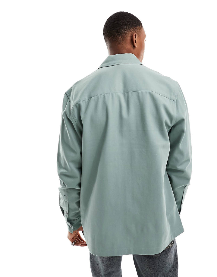 Asos design twill zip through shacket in sage green