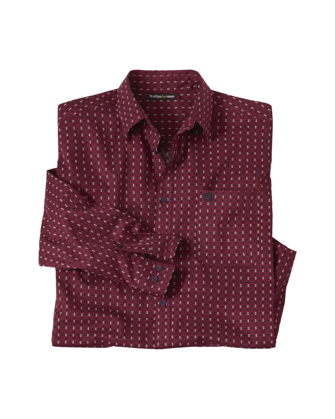 Atlas For Men Burgundy Poplin Print Shirt