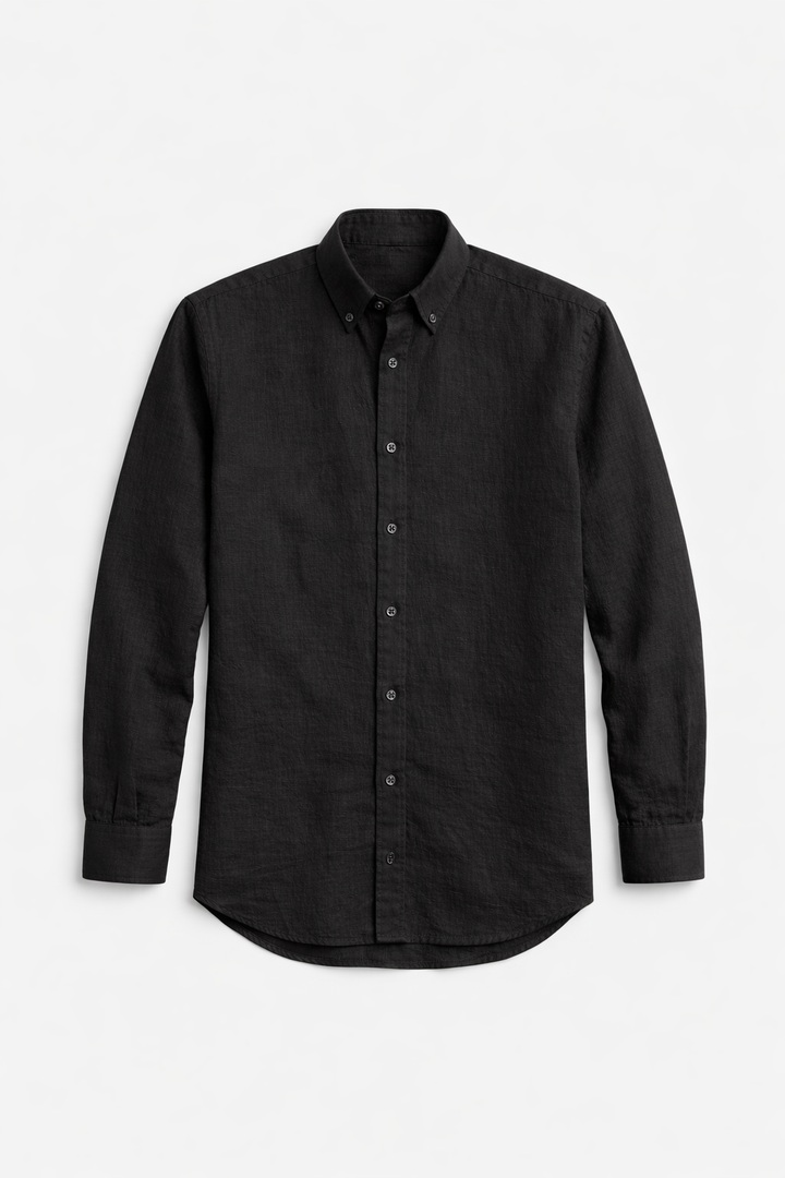 Vamos 100% Linen Oxford Shirt in black