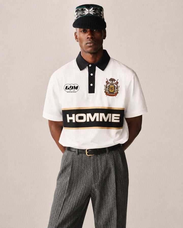 Garm Island Homme Embroidered Rugby Polo T-shirt in White